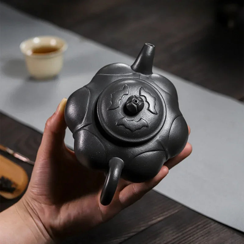 Full Handmade Yixing Zisha Teapot [Lianhua Ding] (Tian Qing Ni - 320ml) - YIQIN TEA HOUSE | yiqinteahouse.com | >300ml, full handmade zisha teapot, teapot, teaware