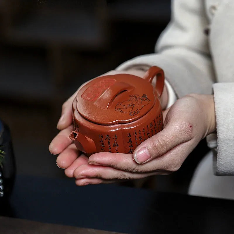 Full Handmade Yixing Zisha Teapot [Ling Hua Hanwa] (Xiao Meiyao Zhu Ni - 180ml) - YIQIN TEA HOUSE | yiqinteahouse.com | <200ml, full handmade zisha teapot, new arrival, teapot, teaware