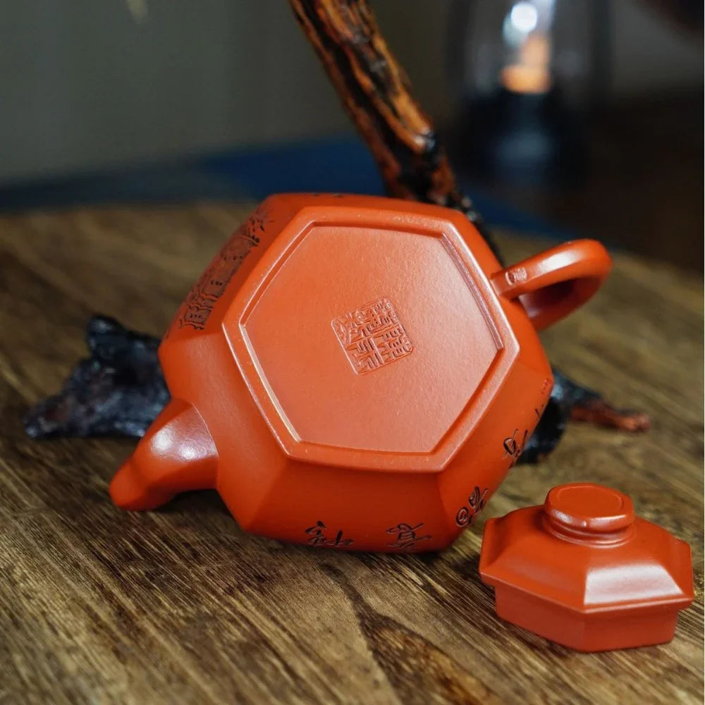 Teko Zisha Yixing Buatan Tangan Sepenuhnya [Liufang Gong Deng Pot] (Zhu Ni - 310ml)