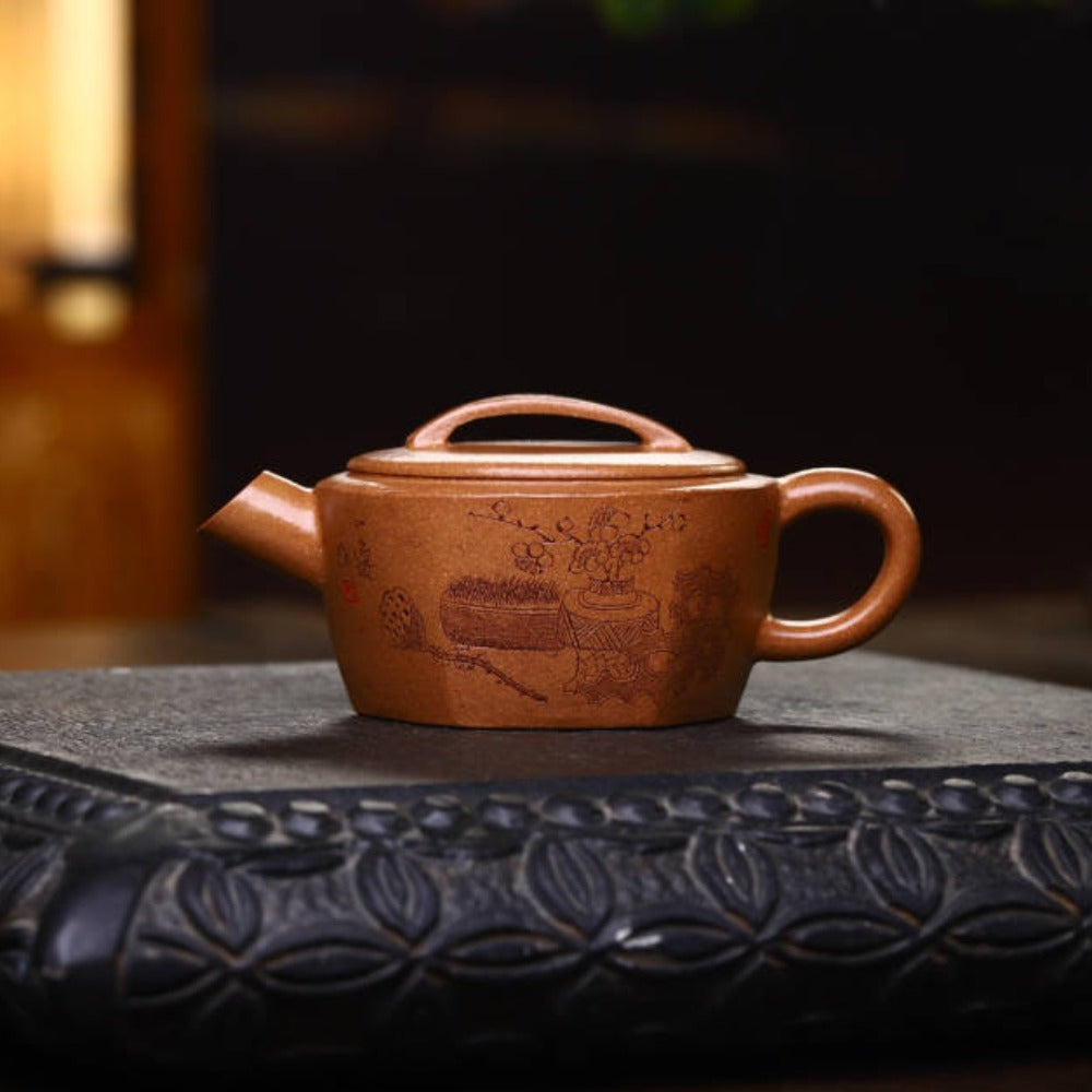 Full Handmade Yixing Zisha Teapot [Liufang Hanwa Pot] (Wucai Lao Duan Ni - 150ml) - YIQIN TEA HOUSE | yiqinteahouse.com | <200ml, full handmade zisha teapot, new arrival, teapot, teaware