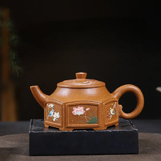 Full Handmade Yixing Zisha Teapot [Liufang Ling Hua] (Jin Jiang Po Ni - 320ml) - YIQIN TEA HOUSE | yiqinteahouse.com | >300ml, full handmade zisha teapot, new arrival, teapot, teaware