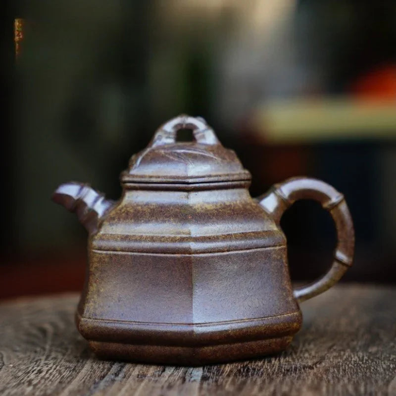 Théière Yixing Zisha entièrement faite à la main [Pot Liufang Zhu Ding] (Qing Duan Ni Firewood - 180 ml)