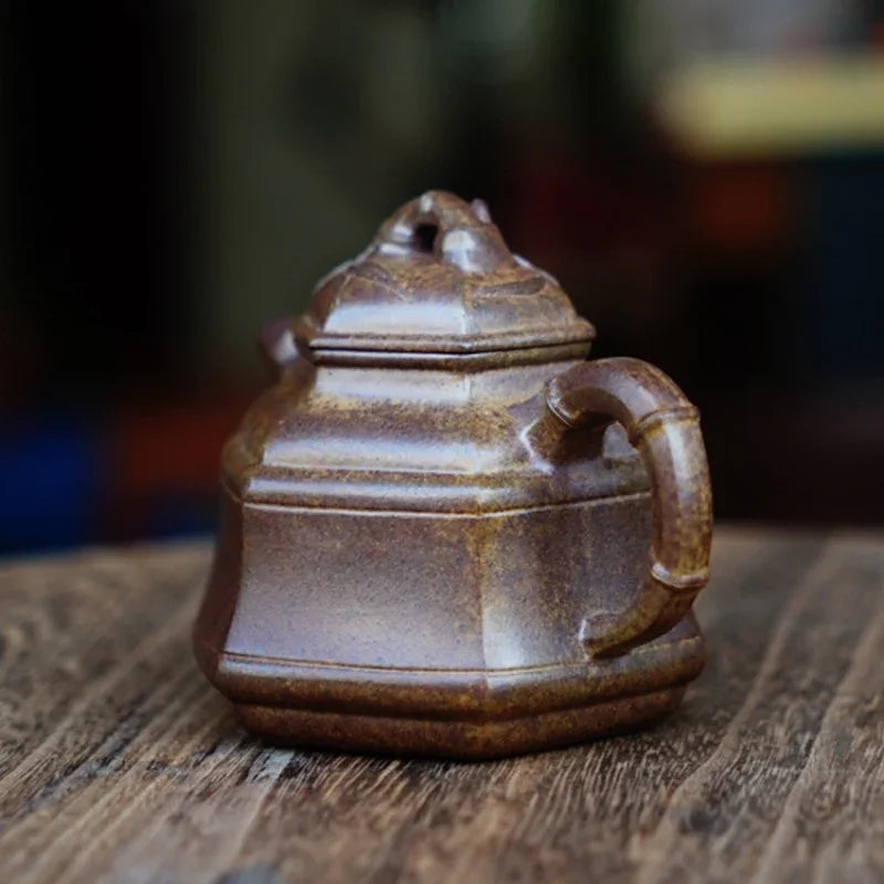 Théière Yixing Zisha entièrement faite à la main [Pot Liufang Zhu Ding] (Qing Duan Ni Firewood - 180 ml)
