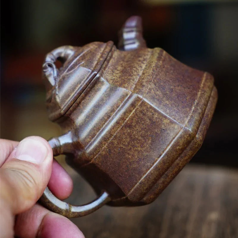 Théière Yixing Zisha entièrement faite à la main [Pot Liufang Zhu Ding] (Qing Duan Ni Firewood - 180 ml)