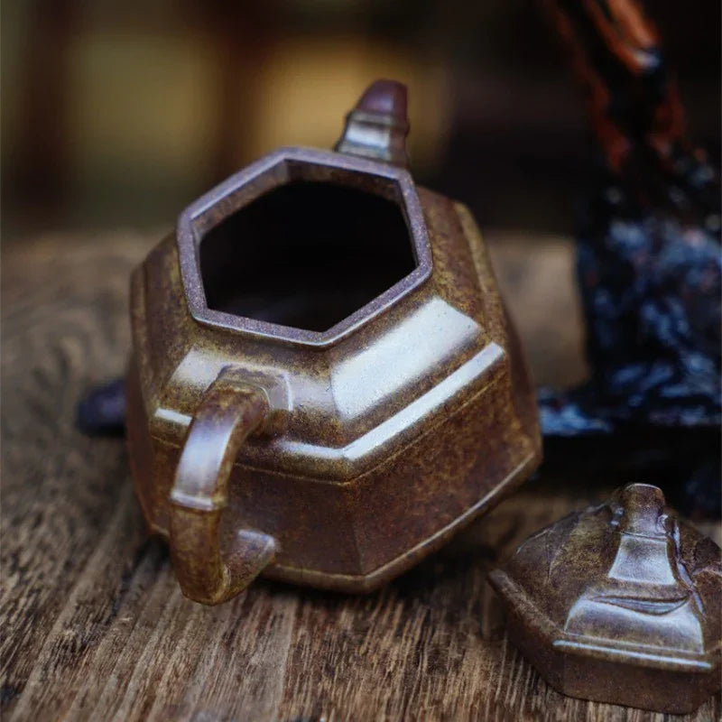 Théière Yixing Zisha entièrement faite à la main [Pot Liufang Zhu Ding] (Qing Duan Ni Firewood - 180 ml)