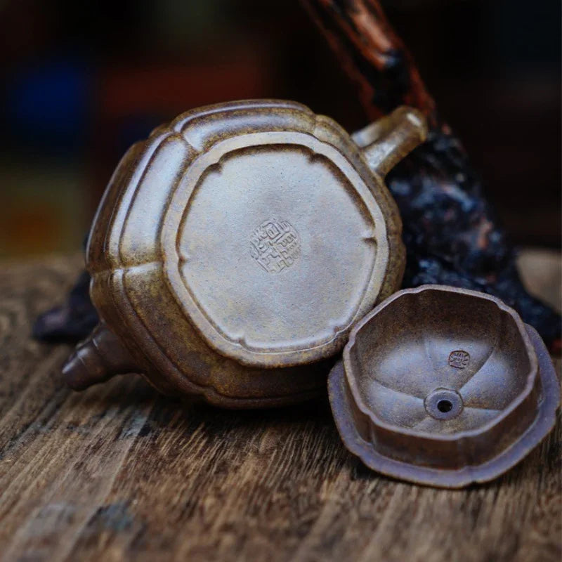 Teko Zisha Yixing Buatan Tangan Sepenuhnya [Periuk Liufang Zhu Gu] (Qing Duan Ni Dibakar Kayu Api - 200ml)
