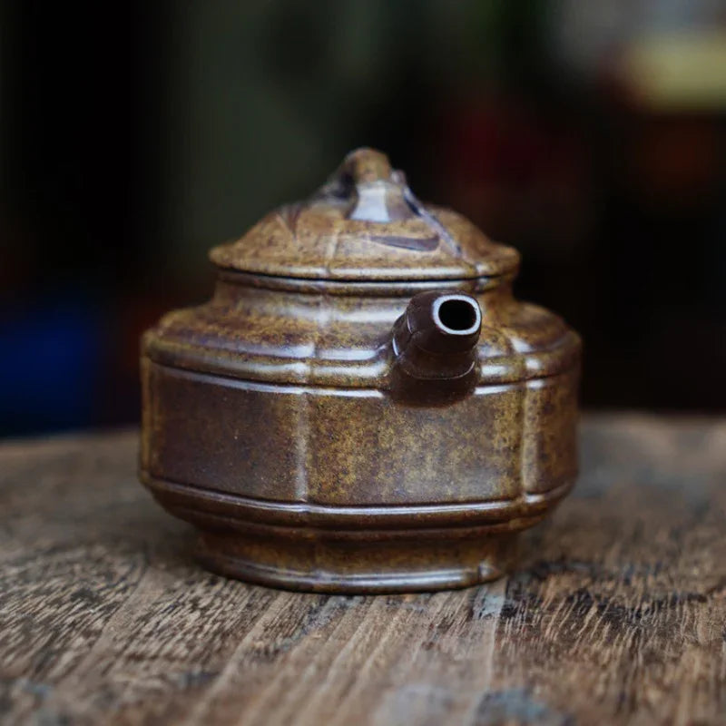 Teko Zisha Yixing Buatan Tangan Sepenuhnya [Periuk Liufang Zhu Gu] (Qing Duan Ni Dibakar Kayu Api - 200ml)