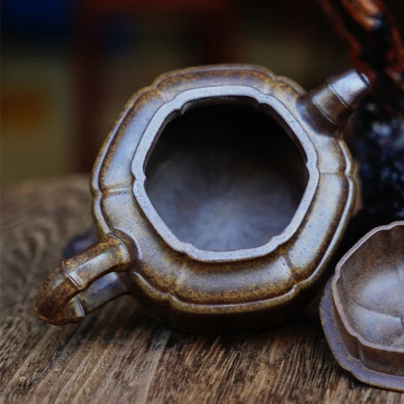 Teko Zisha Yixing Buatan Tangan Sepenuhnya [Periuk Liufang Zhu Gu] (Qing Duan Ni Dibakar Kayu Api - 200ml)