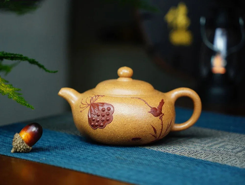 Full Handmade Yixing Zisha Teapot [Lotus Yuan Zhu Pot] (Wucai Lao Duan Ni - 220ml) - YIQIN TEA HOUSE | yiqinteahouse.com | 200-300ml, full handmade zisha teapot, teapot, teaware
