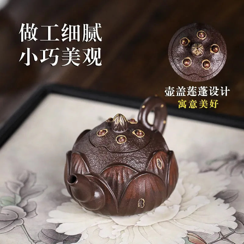 Full Handmade Yixing Zisha Teapot [Lotus] (Zi Ni - 100ml) - YIQIN TEA HOUSE | yiqinteahouse.com | <200ml, full handmade zisha teapot, new arrival, teapot, teaware