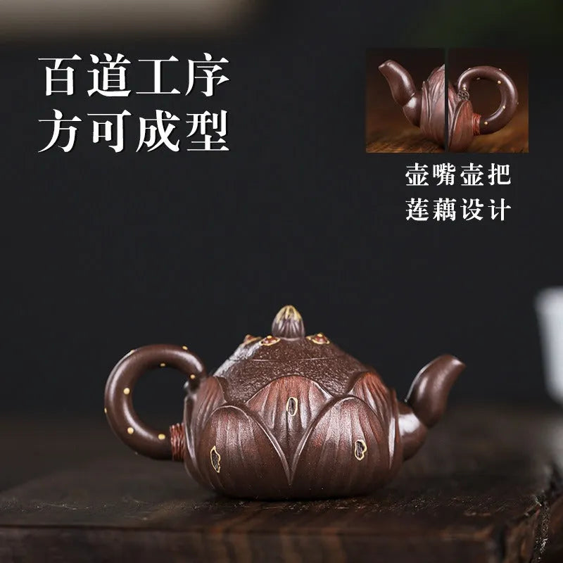 Full Handmade Yixing Zisha Teapot [Lotus] (Zi Ni - 100ml) - YIQIN TEA HOUSE | yiqinteahouse.com | <200ml, full handmade zisha teapot, new arrival, teapot, teaware