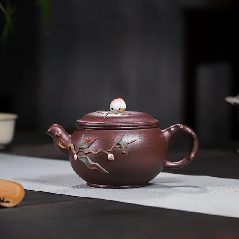 全手工宜兴紫砂茶壶 [福寿安康] (紫泥 - 260ml)