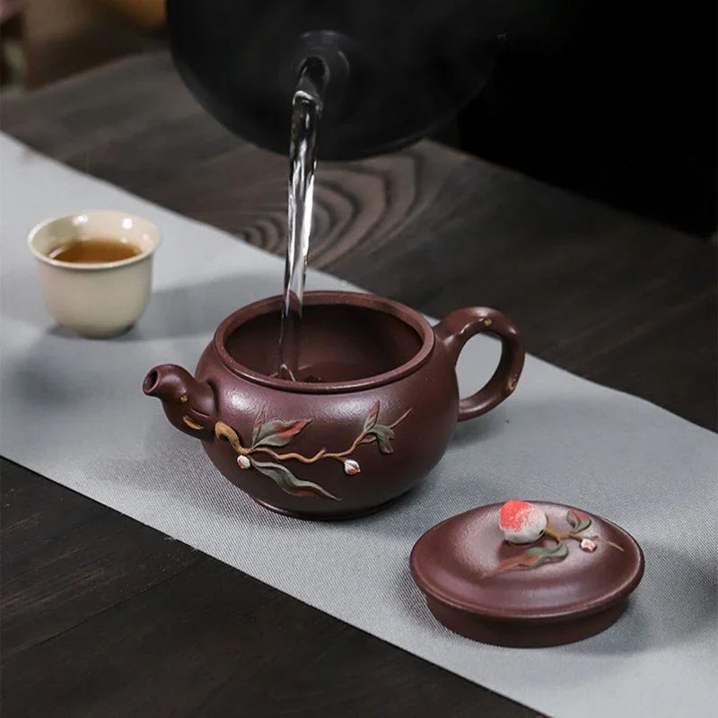 全手工宜兴紫砂茶壶 [福寿安康] (紫泥 - 260ml)
