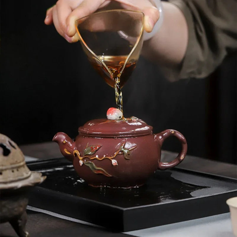 全手工宜兴紫砂茶壶 [福寿安康] (紫泥 - 260ml)