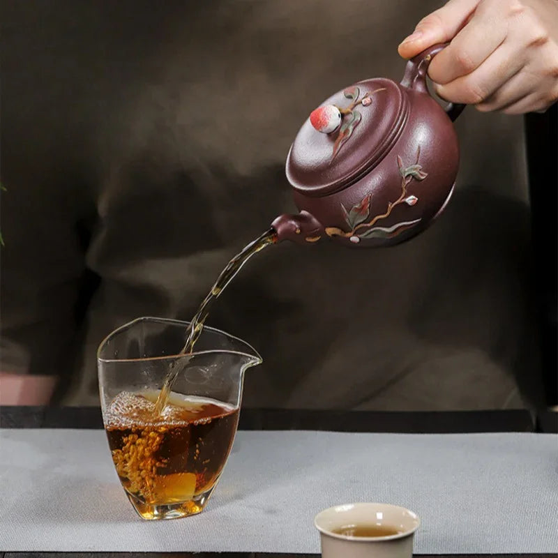 全手工宜兴紫砂茶壶 [福寿安康] (紫泥 - 260ml)