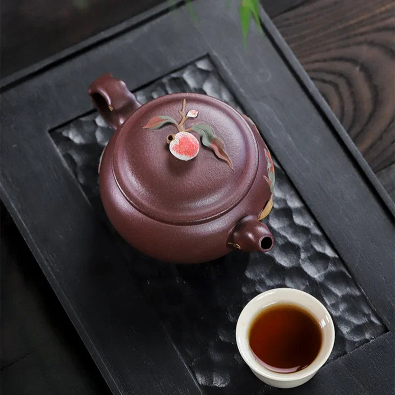 全手工宜兴紫砂茶壶 [福寿安康] (紫泥 - 260ml)