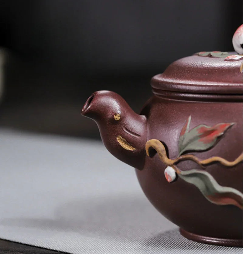 全手工宜兴紫砂茶壶 [福寿安康] (紫泥 - 260ml)