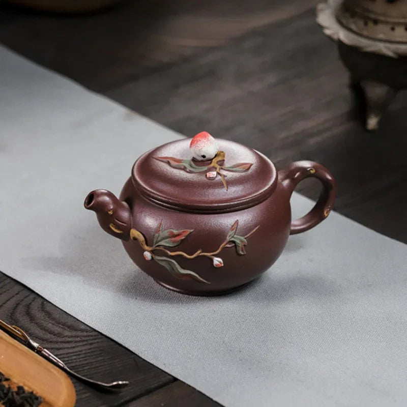 全手工宜兴紫砂茶壶 [福寿安康] (紫泥 - 260ml)