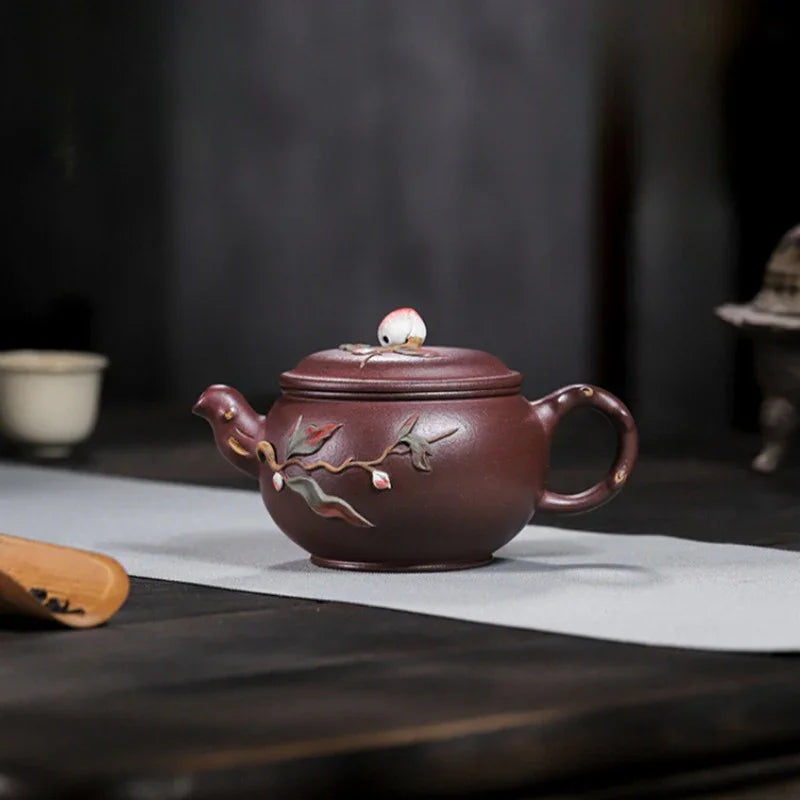 全手工宜兴紫砂茶壶 [福寿安康] (紫泥 - 260ml)