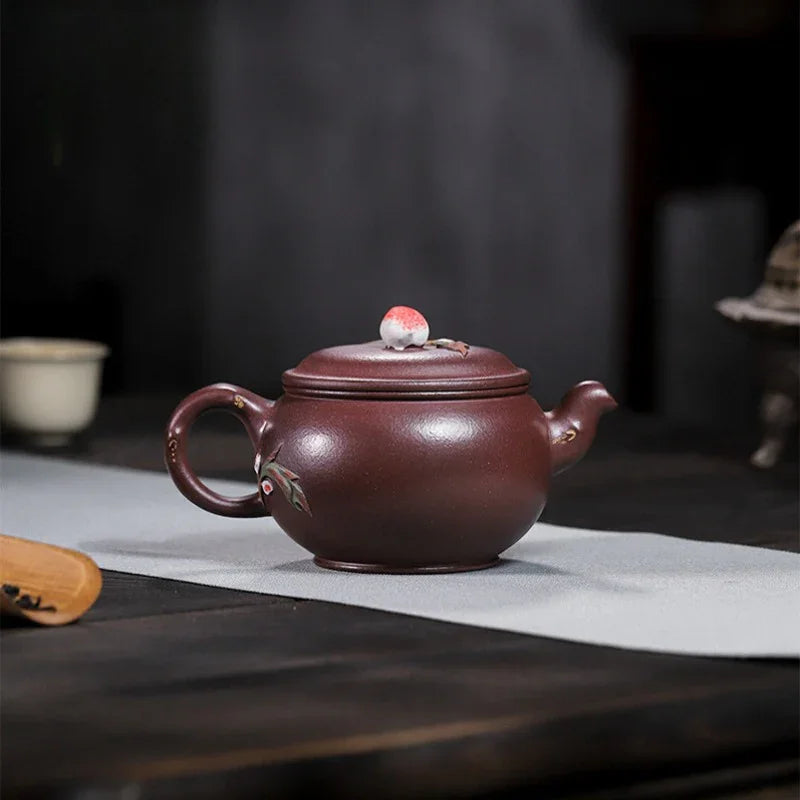 全手工宜兴紫砂茶壶 [福寿安康] (紫泥 - 260ml)