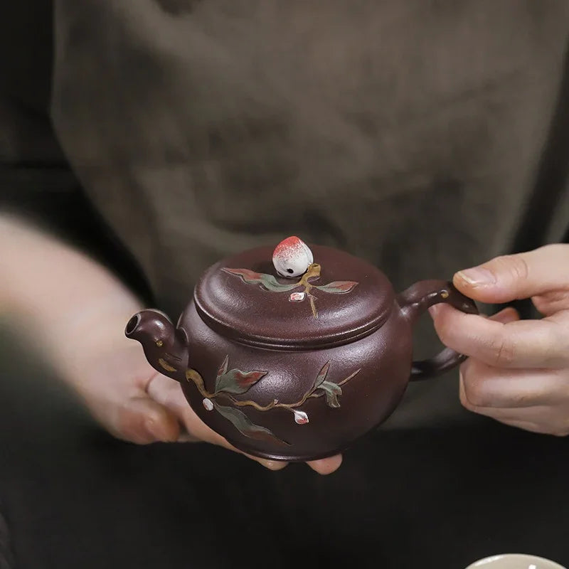 全手工宜兴紫砂茶壶 [福寿安康] (紫泥 - 260ml)