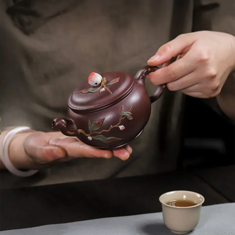 全手工宜兴紫砂茶壶 [福寿安康] (紫泥 - 260ml)