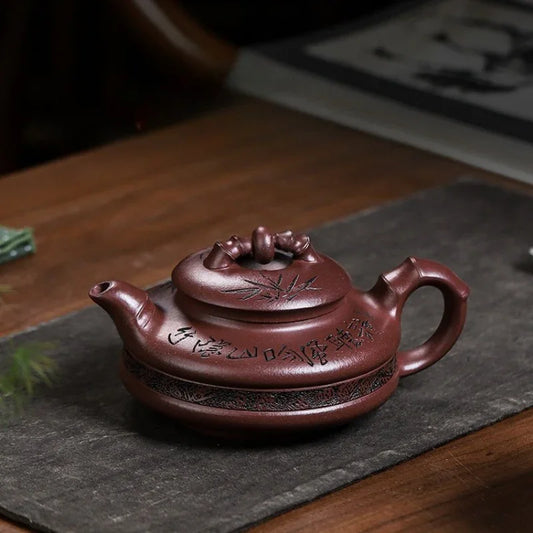 Teko Zisha Yixing Buatan Tangan Sepenuhnya [Lucky Bamboo] (Zi Ni - 480ml)