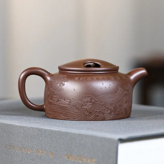 全手工宜兴紫砂茶壶 [牛盖莲子壶] (紫泥 - 230ml)