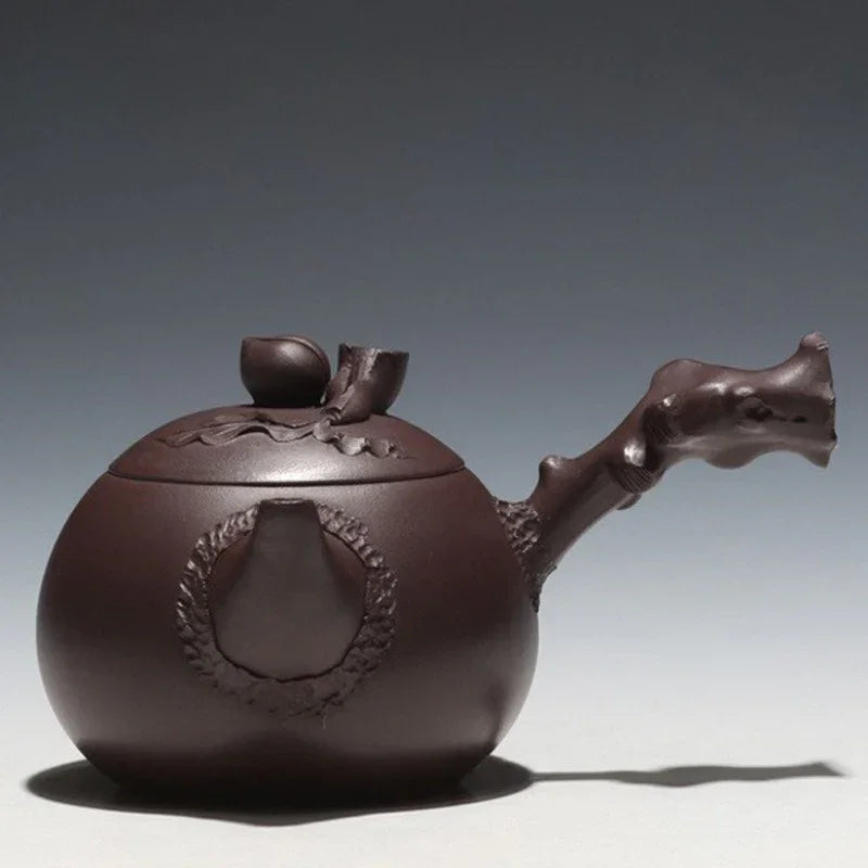 Full Handmade Yixing Zisha Teapot [Peach Side Handle Pot] (Lao Zi Ni - 170ml) - YIQIN TEA HOUSE | yiqinteahouse.com | <200ml, full handmade zisha teapot, teapot, teaware
