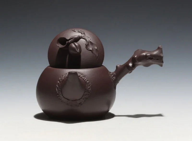 Full Handmade Yixing Zisha Teapot [Peach Side Handle Pot] (Lao Zi Ni - 170ml) - YIQIN TEA HOUSE | yiqinteahouse.com | <200ml, full handmade zisha teapot, teapot, teaware