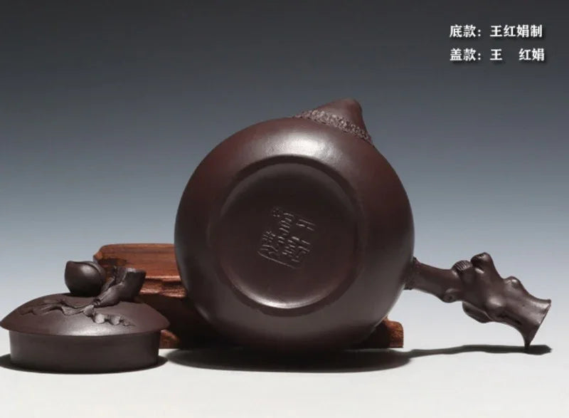 Full Handmade Yixing Zisha Teapot [Peach Side Handle Pot] (Lao Zi Ni - 170ml) - YIQIN TEA HOUSE | yiqinteahouse.com | <200ml, full handmade zisha teapot, teapot, teaware