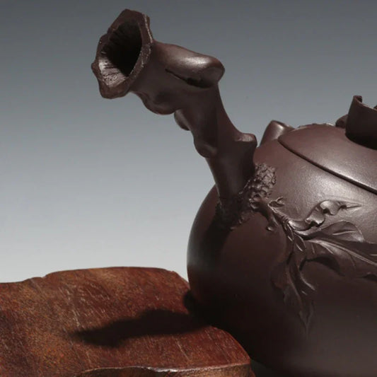 Full Handmade Yixing Zisha Teapot [Peach Side Handle Pot] (Lao Zi Ni - 170ml) - YIQIN TEA HOUSE | yiqinteahouse.com | <200ml, full handmade zisha teapot, teapot, teaware