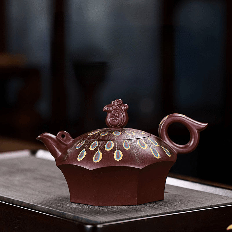 Full Handmade Yixing Zisha Teapot [Peacock] (Zi Xue Sha - 280ml) - YIQIN TEA HOUSE | yiqinteahouse.com | 200-300ml, full handmade zisha teapot, new arrival, teapot, teaware