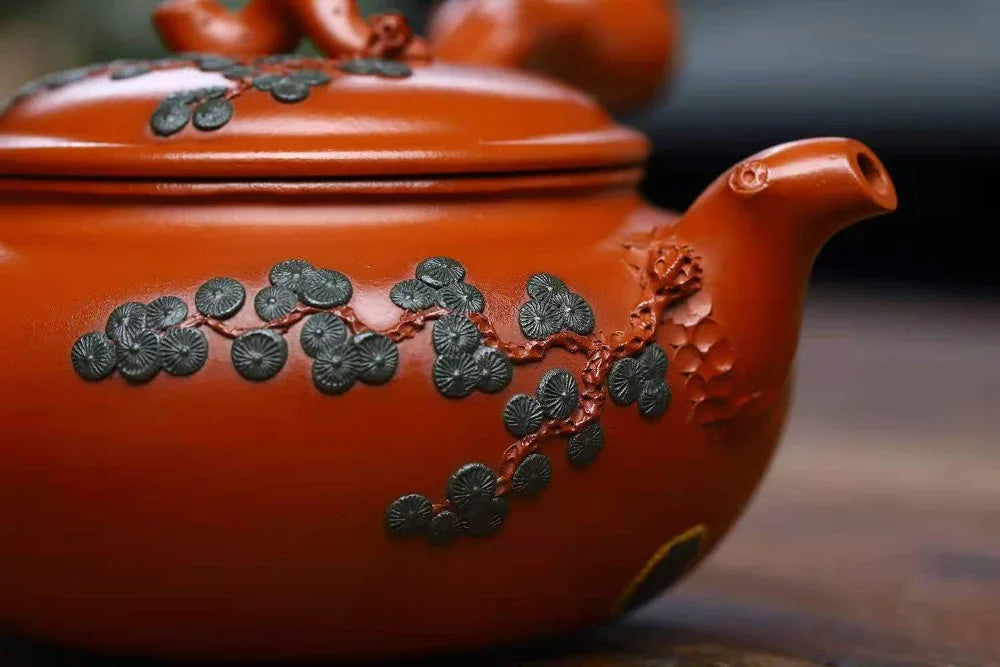 Full Handmade Yixing Zisha Teapot [Pine Needle Tang Yu Pot] (Zhu Ni - 280ml) - YIQIN TEA HOUSE | yiqinteahouse.com | 200-300ml, full handmade zisha teapot, teapot, teaware