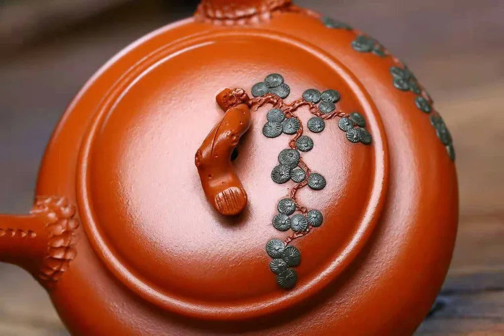 Full Handmade Yixing Zisha Teapot [Pine Needle Tang Yu Pot] (Zhu Ni - 280ml) - YIQIN TEA HOUSE | yiqinteahouse.com | 200-300ml, full handmade zisha teapot, teapot, teaware