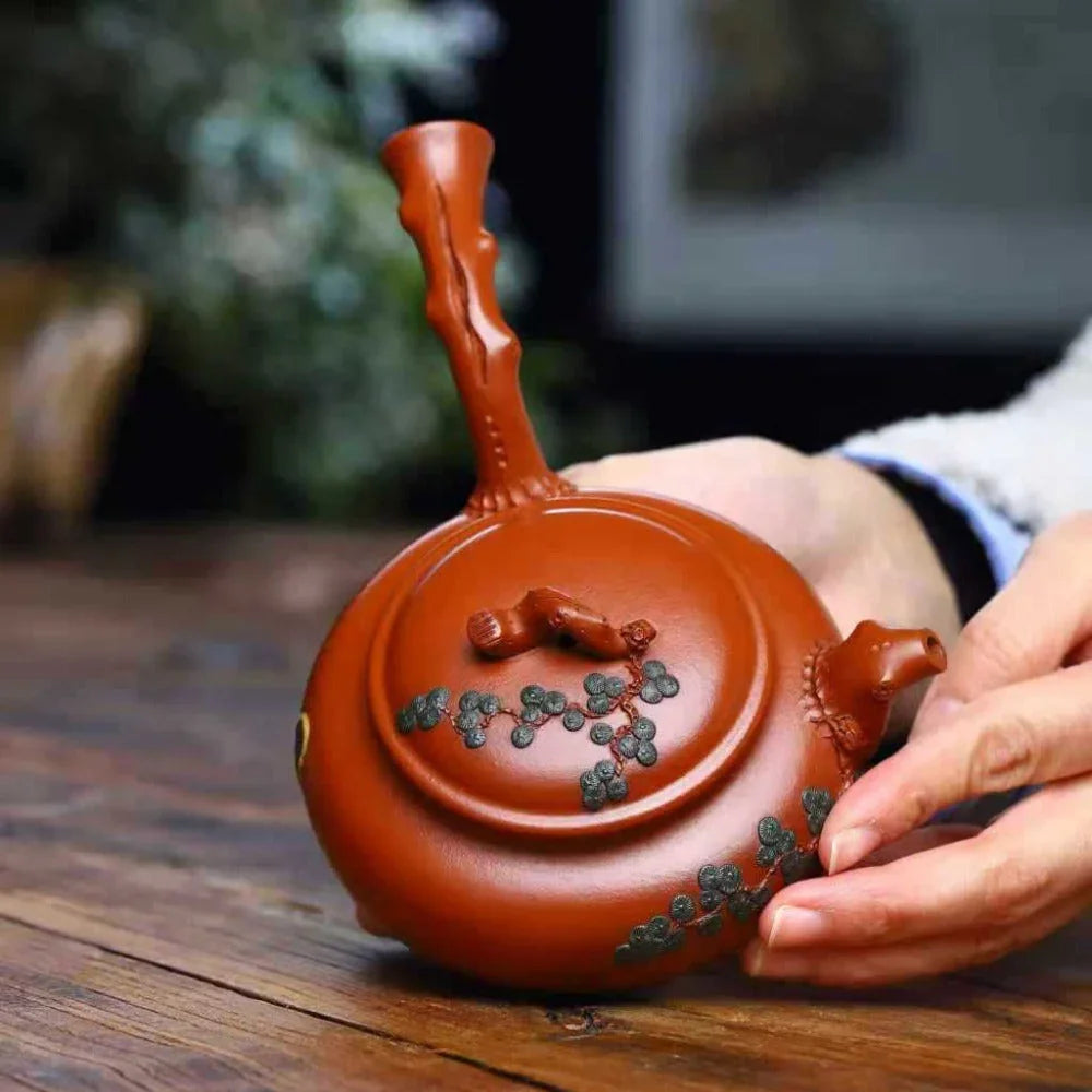 Full Handmade Yixing Zisha Teapot [Pine Needle Tang Yu Pot] (Zhu Ni - 280ml) - YIQIN TEA HOUSE | yiqinteahouse.com | 200-300ml, full handmade zisha teapot, teapot, teaware