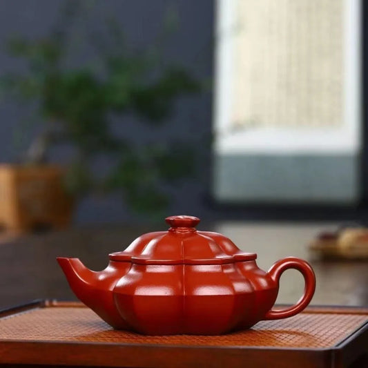 Full Handmade Yixing Zisha Teapot [Plum Blossom Pot] (Dahongpao - 210ml) - YIQIN TEA HOUSE | yiqinteahouse.com | 200-300ml, full handmade zisha teapot, new arrival, plain smooth, teapot, teaware