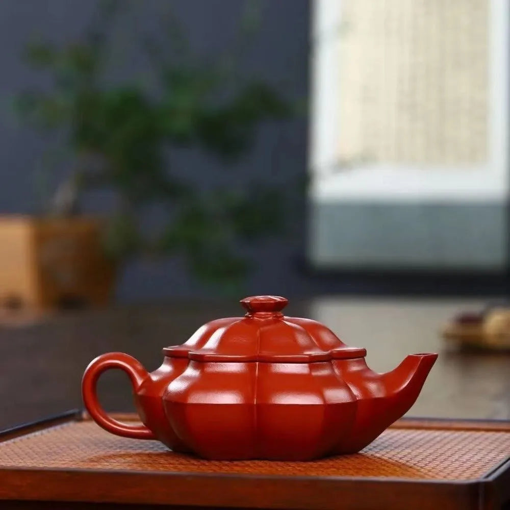 Full Handmade Yixing Zisha Teapot [Plum Blossom Pot] (Dahongpao - 210ml) - YIQIN TEA HOUSE | yiqinteahouse.com | 200-300ml, full handmade zisha teapot, new arrival, plain smooth, teapot, teaware