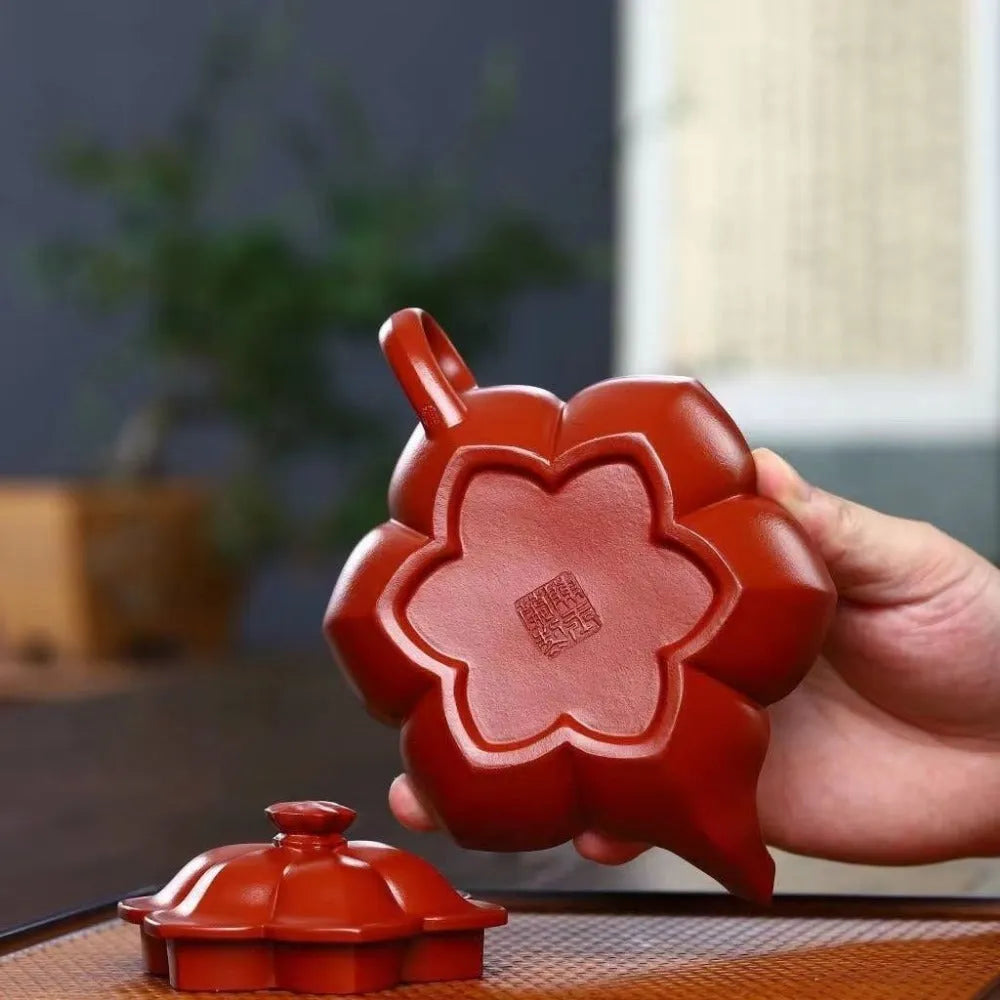 Full Handmade Yixing Zisha Teapot [Plum Blossom Pot] (Dahongpao - 210ml) - YIQIN TEA HOUSE | yiqinteahouse.com | 200-300ml, full handmade zisha teapot, new arrival, plain smooth, teapot, teaware