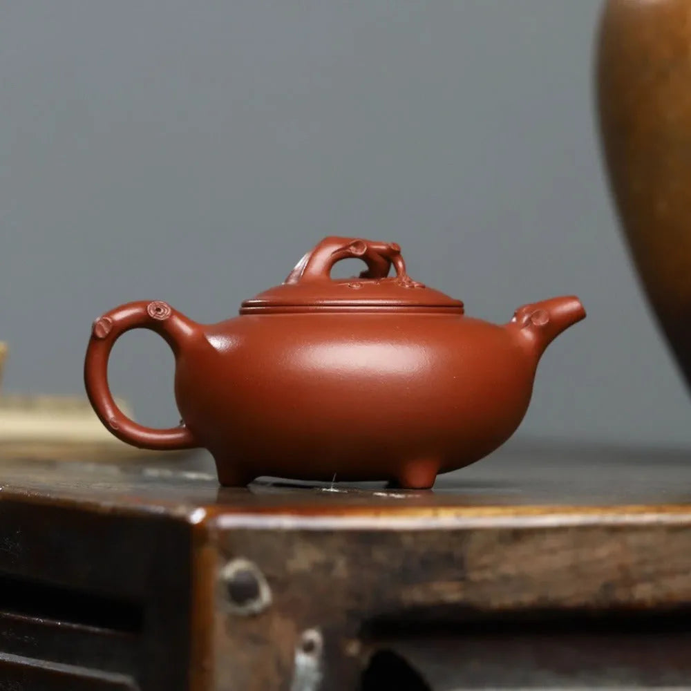 Full Handmade Yixing Zisha Teapot [Plum Blossom Tripod Pot] (Qing Shui Ni - 370ml) - YIQIN TEA HOUSE | yiqinteahouse.com | >300ml, full handmade zisha teapot, new arrival, plain smooth, teapot, teaware