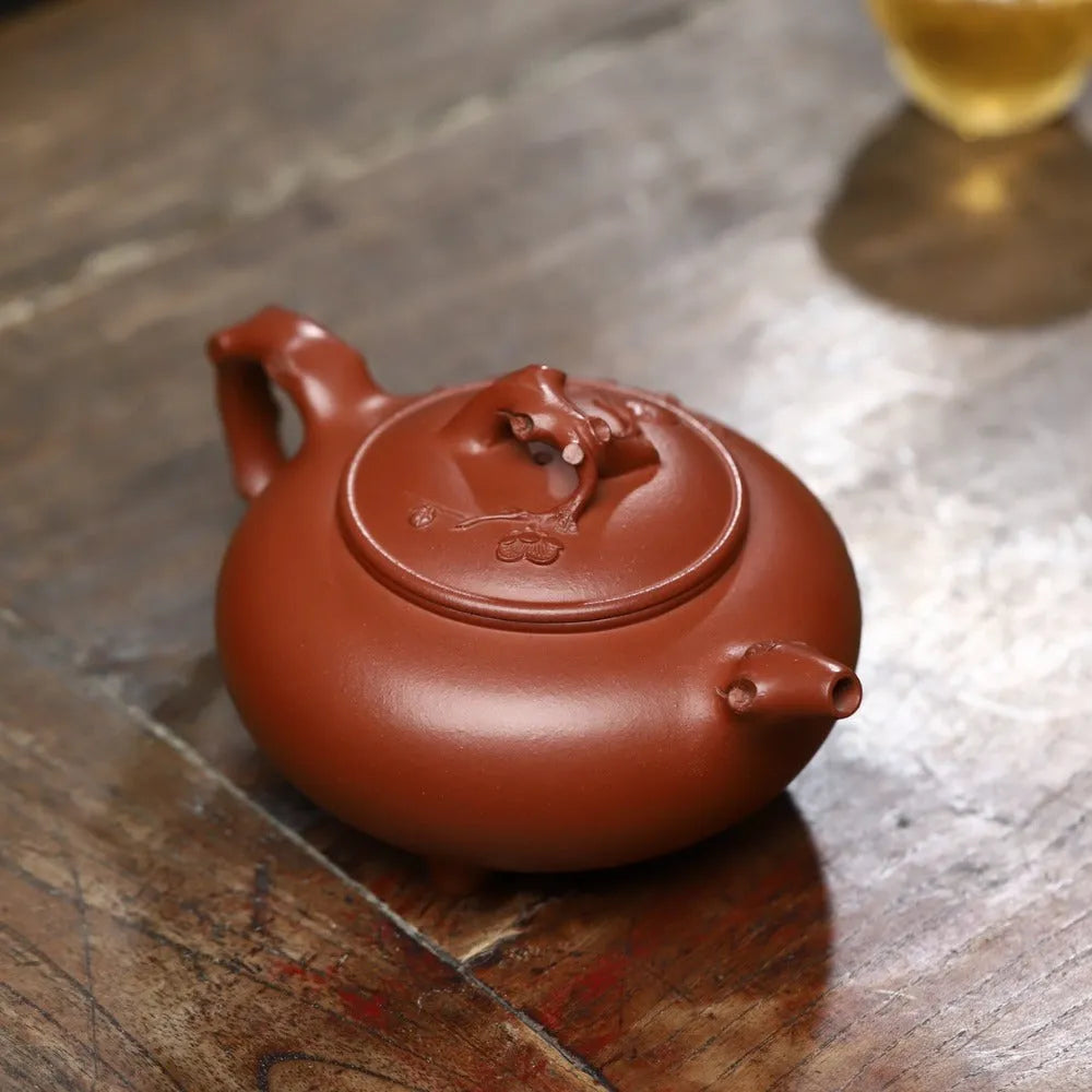 Full Handmade Yixing Zisha Teapot [Plum Blossom Tripod Pot] (Qing Shui Ni - 370ml) - YIQIN TEA HOUSE | yiqinteahouse.com | >300ml, full handmade zisha teapot, new arrival, plain smooth, teapot, teaware