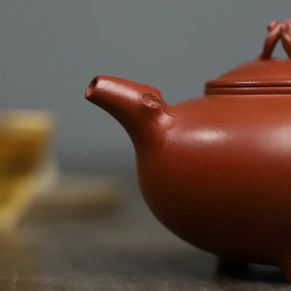 Full Handmade Yixing Zisha Teapot [Plum Blossom Tripod Pot] (Qing Shui Ni - 370ml) - YIQIN TEA HOUSE | yiqinteahouse.com | >300ml, full handmade zisha teapot, new arrival, plain smooth, teapot, teaware