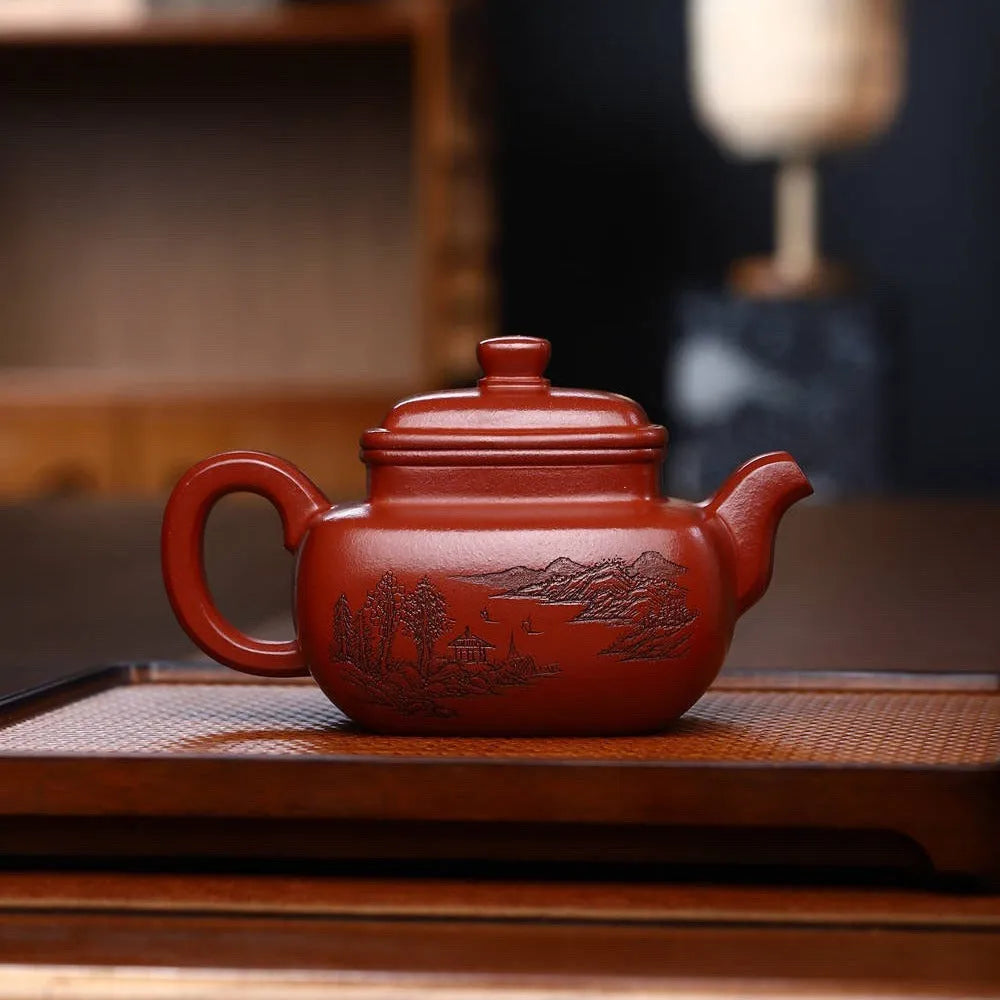 Full Handmade Yixing Zisha Teapot [Qingyu Sifang Pot] (Hong Pi Long - 360ml) - YIQIN TEA HOUSE | yiqinteahouse.com | 200-300ml, full handmade zisha teapot, new arrival, teapot, teaware