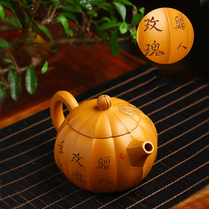 Full Handmade Yixing Zisha Teapot [Rose Xishi] (Xiehuang Duan - 245ml) - YIQIN TEA HOUSE | yiqinteahouse.com | 200-300ml, full handmade zisha teapot, new arrival, teapot, teaware