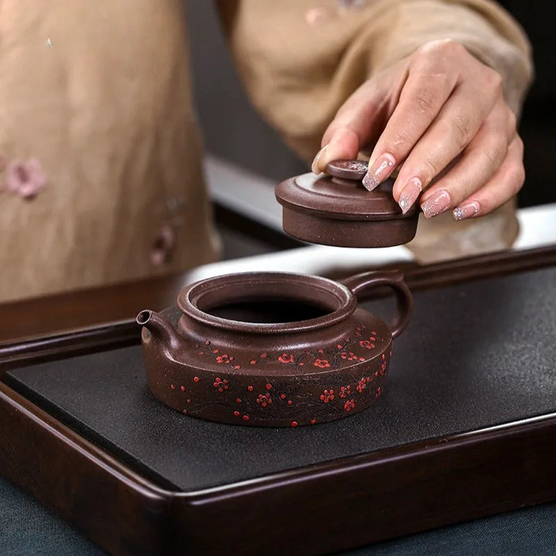 Full Handmade Yixing Zisha Teapot [Ruyi Jin Mei] (Ziyu Jin Sha - 200ml) - YIQIN TEA HOUSE | yiqinteahouse.com | 200-300ml, full handmade zisha teapot, teapot, teaware