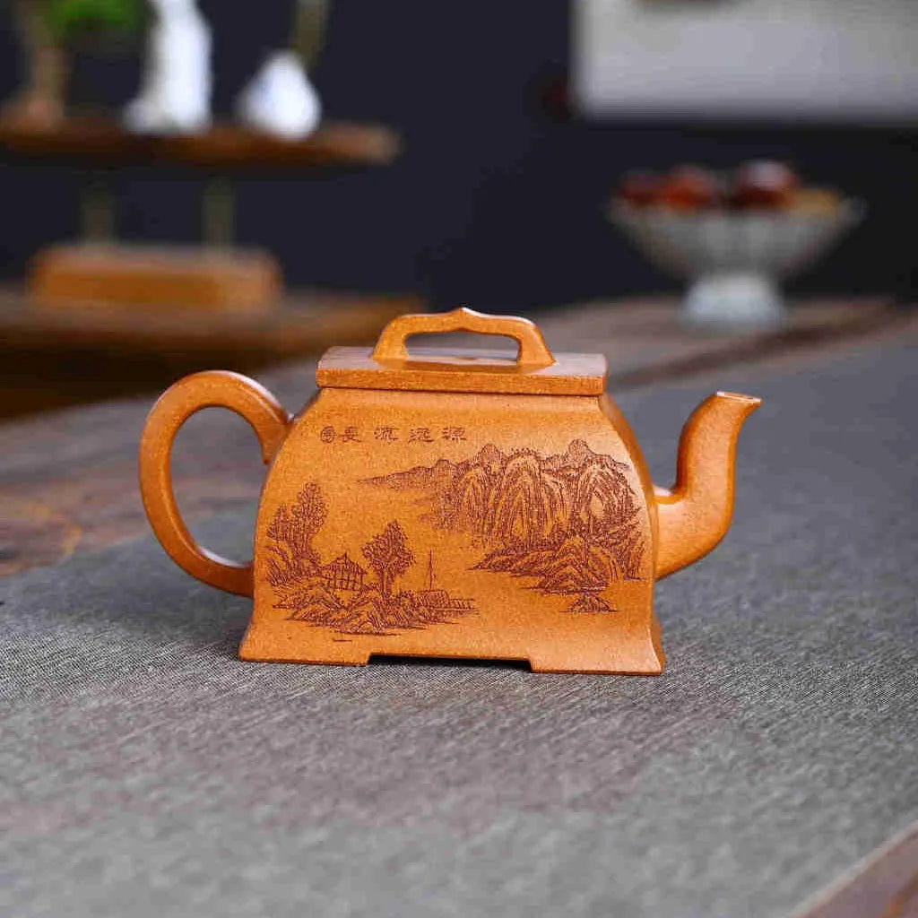 Full Handmade Yixing Zisha Teapot [Ruyi Sifang Pot] (Wucai Lao Duan Ni - 320ml) - YIQIN TEA HOUSE | yiqinteahouse.com | >300ml, full handmade zisha teapot, new arrival, teapot, teaware