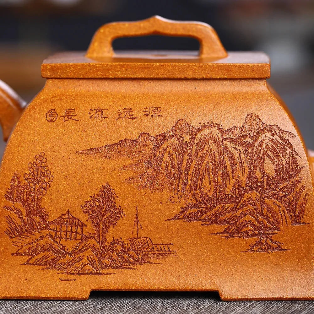 Full Handmade Yixing Zisha Teapot [Ruyi Sifang Pot] (Wucai Lao Duan Ni - 320ml) - YIQIN TEA HOUSE | yiqinteahouse.com | >300ml, full handmade zisha teapot, new arrival, teapot, teaware