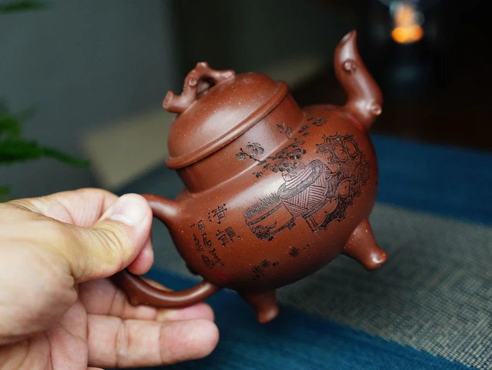 Full Handmade Yixing Zisha Teapot [Sanzu Dingli Pot] (Di Cao Qing - 290ml) - YIQIN TEA HOUSE | yiqinteahouse.com | 200-300ml, full handmade zisha teapot, teapot, teaware