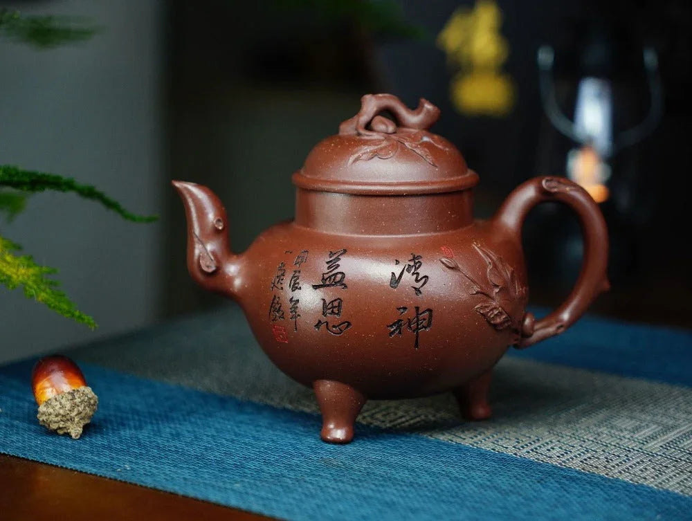 Full Handmade Yixing Zisha Teapot [Sanzu Dingli Pot] (Di Cao Qing - 290ml) - YIQIN TEA HOUSE | yiqinteahouse.com | 200-300ml, full handmade zisha teapot, teapot, teaware
