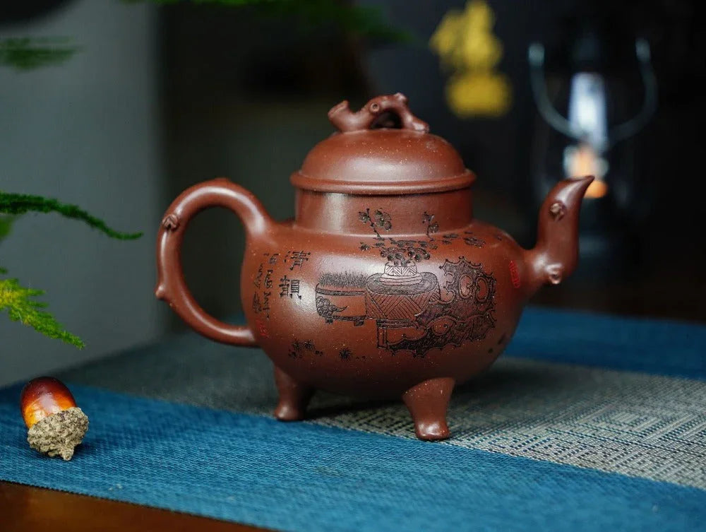 Full Handmade Yixing Zisha Teapot [Sanzu Dingli Pot] (Di Cao Qing - 290ml) - YIQIN TEA HOUSE | yiqinteahouse.com | 200-300ml, full handmade zisha teapot, teapot, teaware